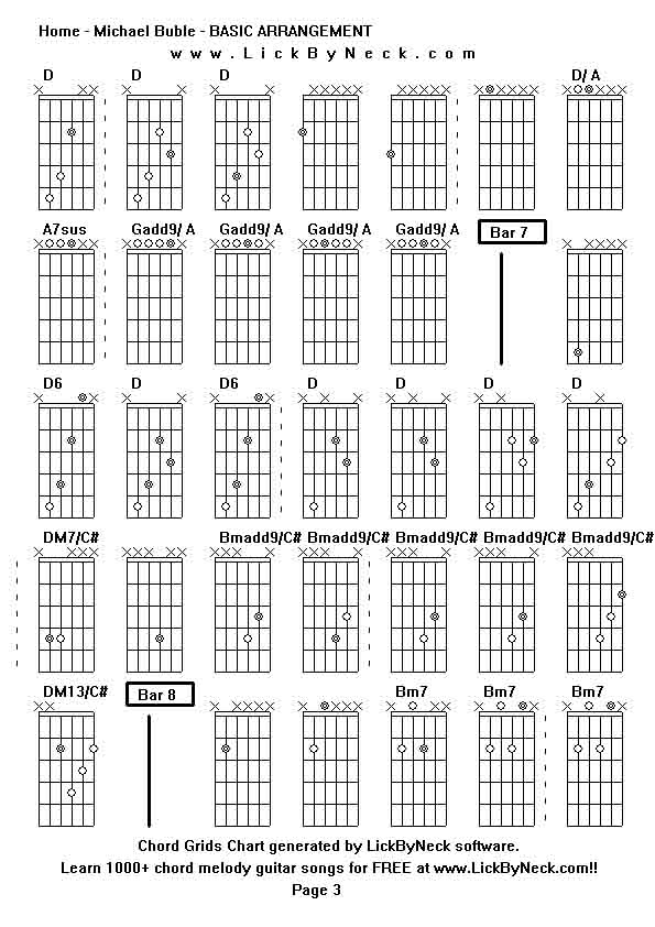 Chord Grids Chart of chord melody fingerstyle guitar song-Home - Michael Buble - BASIC ARRANGEMENT,generated by LickByNeck software.